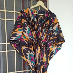 Ikat Print Cotton Kaftan Dress: Handmade Indian Maxi Partywear