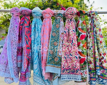 Indian Hand Block Print Scarf, Soft Voile Scarf, Wrap Beach Sarong, Gifts For Her