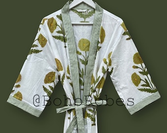 Cotton Kimono Robe Dressing Gown, Block Print Bridesmaid Robe, Summer Nightwear, Gifts For Her