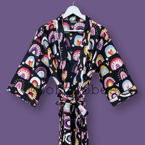 Indian Block Print Kimono Robe, Cotton Robe Dressing Gown, Beach Cover Up, Nightwear Dress, Gifts For Her