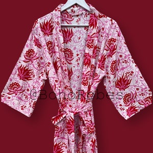 Pink Floral Kimono Robe, Bridal Party Robe, Kimono Cardigan, Beach Cover Up, Long Dressing Gown