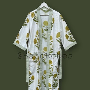 Indisk kimono med blocktryck, strandklänning, brudtärnemorgonrock, sommarnattkläder, brudtärnepresenter