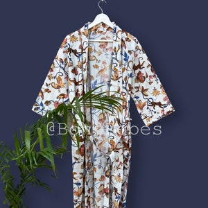 Handmade Floral Cotton Kimono Robe: Boho Beach Cover-Up