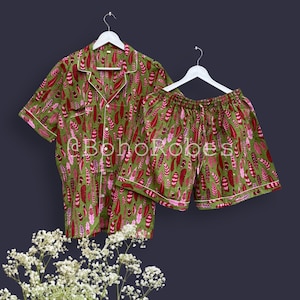 Katoenen short met blokprint: indianenzomerkleding, strandkleed
