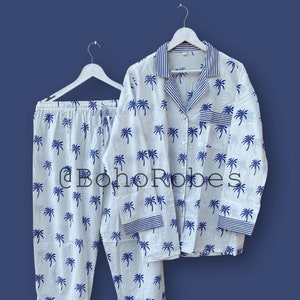 Hand Block Print Pj Set, Cotton Pajama Set, Night Wear, Bridesmaid Pajama Set, Lounge Set, Women&#39;s Pj Set