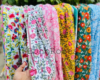 Hand Block Printed Cotton Sarong: Bohemian Floral Beach Scarf