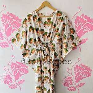 Indian Hand Block Print Kaftan, Beach Cover Up, Long Caftan, Cotton Maxi Dress, Women Summer Dress, Gifts For Her