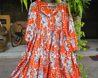 Vestido midi de gasa de algodón con estampado de tigre - Vestido cruzado Kyra