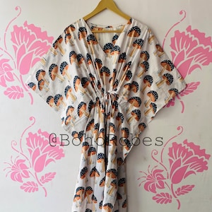 Mashroom Block print kaftan,Cotton caftan,Organic Kaftans,Resort Wear,Maxi Dress,Cotton Sleepwear,Gifts for her,Beach Wear