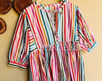 Candy Stripe Cotton Midi Dress: Bohemian Summer Dress