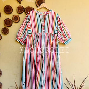 Striped Printed Kyra Midi Dress | Bohemian Cotton Dress | Dresses for Women | Prom Dress | String Closer Dress