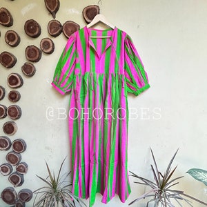 Block Printed Stripe Kyra Midi Dress | Bohemian Cotton Dress | Dresses for Women | String Closer Dress