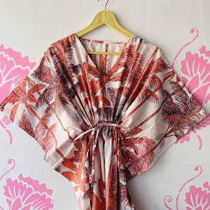 Palm Tree Caftan, Softest Cotton kaftan dress - Perfect as house dress, lounge wear, beachwear, muumuu, mumu