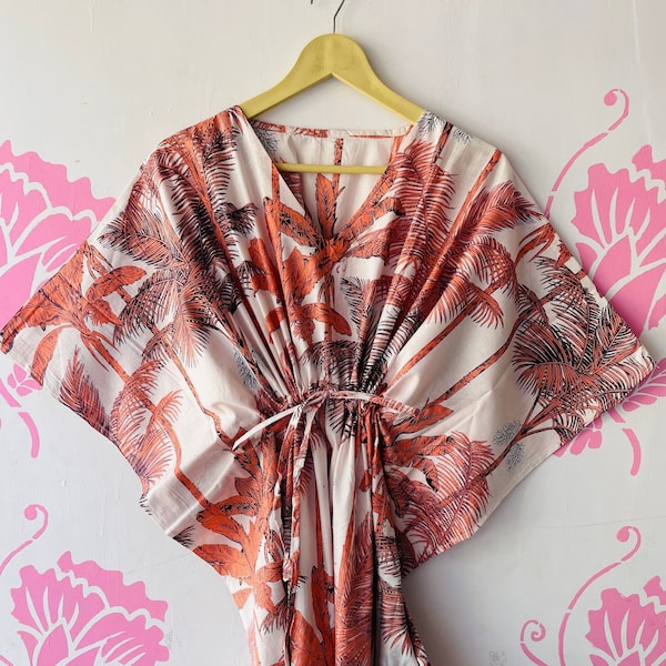 Palm Tree Caftan, Softest Cotton kaftan dress - Perfect as house dress, lounge wear, beachwear, muumuu, mumu