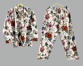 Indian Cotton Pajama Set: Floral Print Lounge Wear PJS