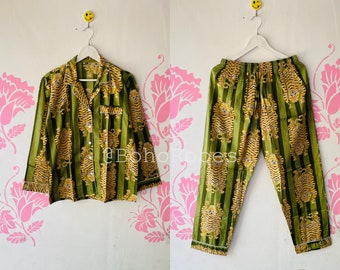 Indian Cotton Pajama Set: Hand Block Printed Sleepwear