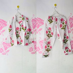 Indian Block Print Cotton Pj Set, Floral Printed Pajama Set, Bridesmaid Pajama Set, Loungewear, Bridesmaid Proposal, Night Wear Dress
