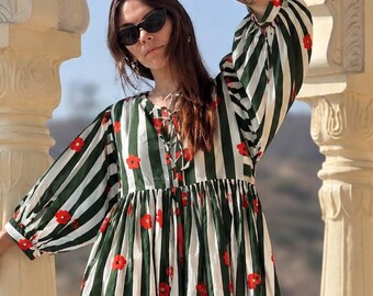 Block Print Kyra Midi Dress | Bohemian Cotton Dress | Dresses for Women | String Closer Dress