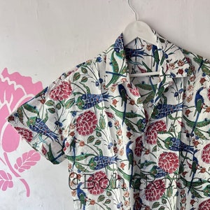 Cute Peacock Printed Cotton Shirt, Indian Pure Cotton Half Sleeve Shirt, Party wear for him, Gifts for him