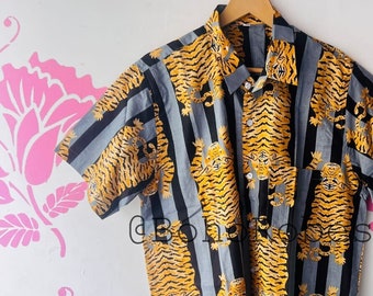 Banbi　レオナール　Tシャツ New Striped Tiger Printed Shirts for Men's, Half-sleeves
