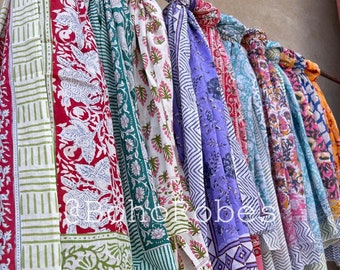 Floral Hand Block Print Cotton Sarong, Beach Cover Up, Neck Scarf