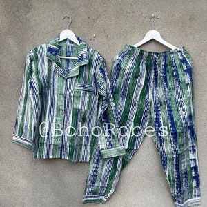 Ensemble de pyjama en coton imprimé bloc main : tenue de détente indienne