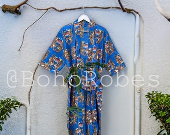 Animal Print Cotton Kimono Robe: Indian Beach Cover Up