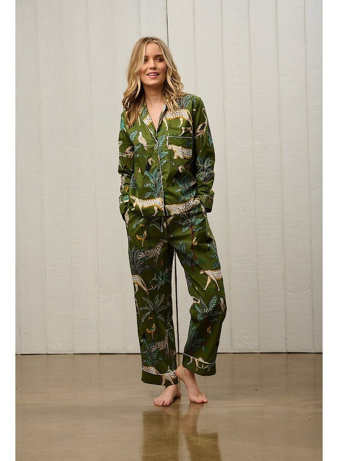【MOODMOON】Army Flower Yoru Cotton Long Sleeve Pajama Set Cute Pajama Sets for Women Cotton 2 Piece Outfits 3/4 Sleeve