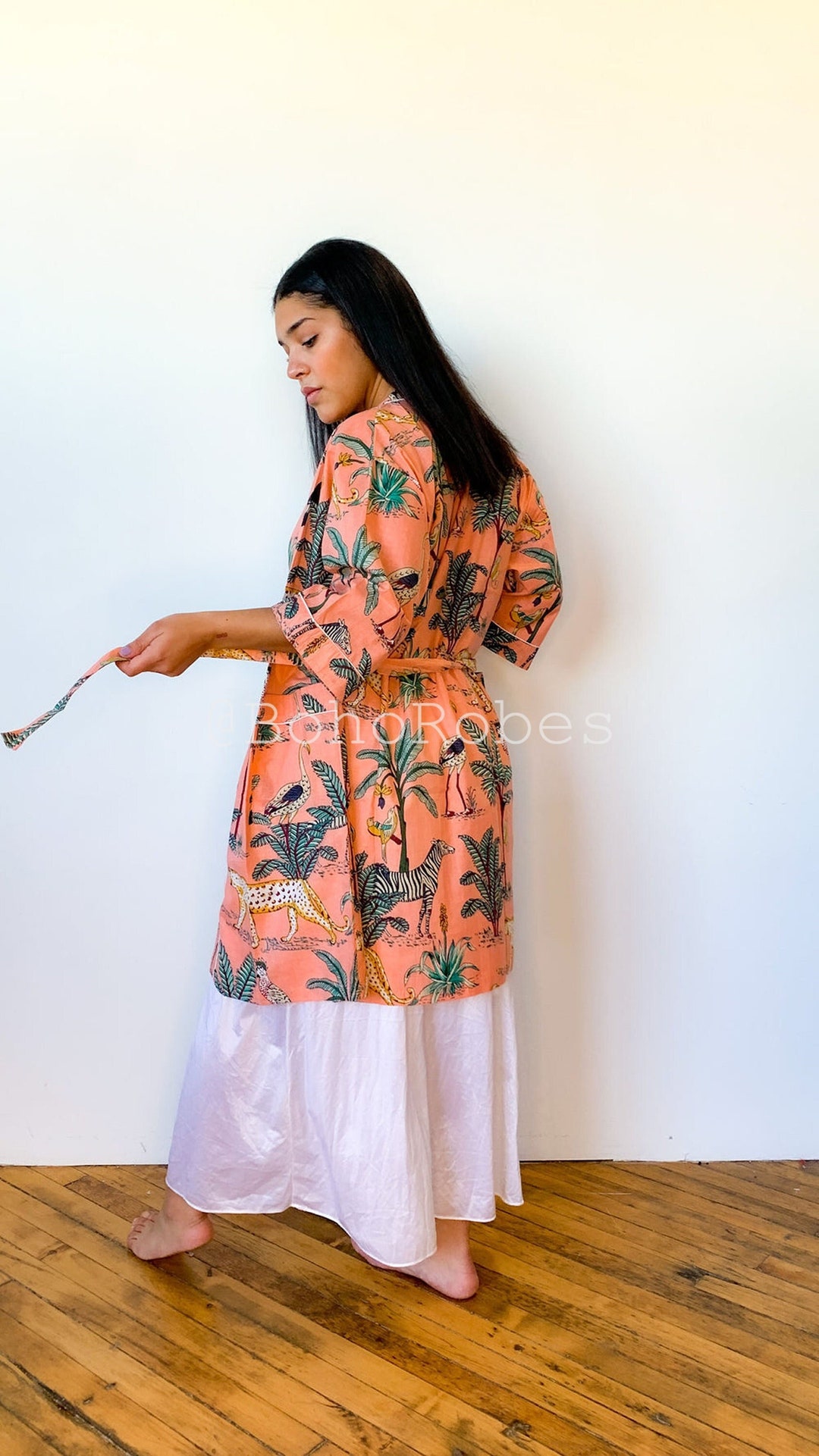 Shimpan Robe Animal Safari Cotton Kimono Robe: Block Print Summer Nightwear - Etsy ...