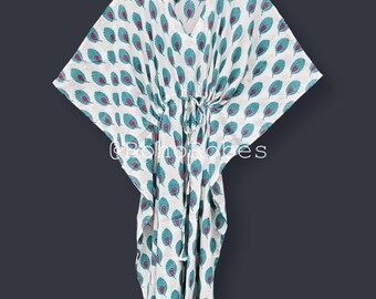 Kaftano con stampa a piume, abito caftano da notte, abbigliamento da festa, regalo per addio al nubilato