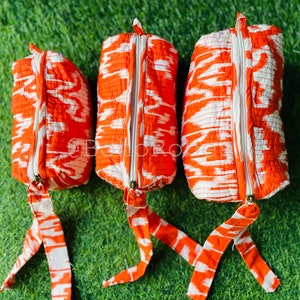 Set di 3 borse da toilette con stampa a blocchi, borsa per il trucco in cotone, borsa per cosmetici, borsa con stampa a blocchi, regali per lei