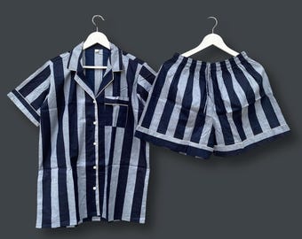 Pijama corto de rayas azules, pijama de dama de honor, regalo para dama de honor, vestido de dormir, pijama de boda