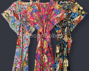 Kaftano in cotone con stampa Frida Kahlo, pigiama da donna, caftano per il relax, abbigliamento da festa, regalo per lei
