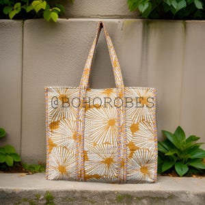 Hand Block Print Cotton Tote Bag: Handmade Quilted Boho Market Bag