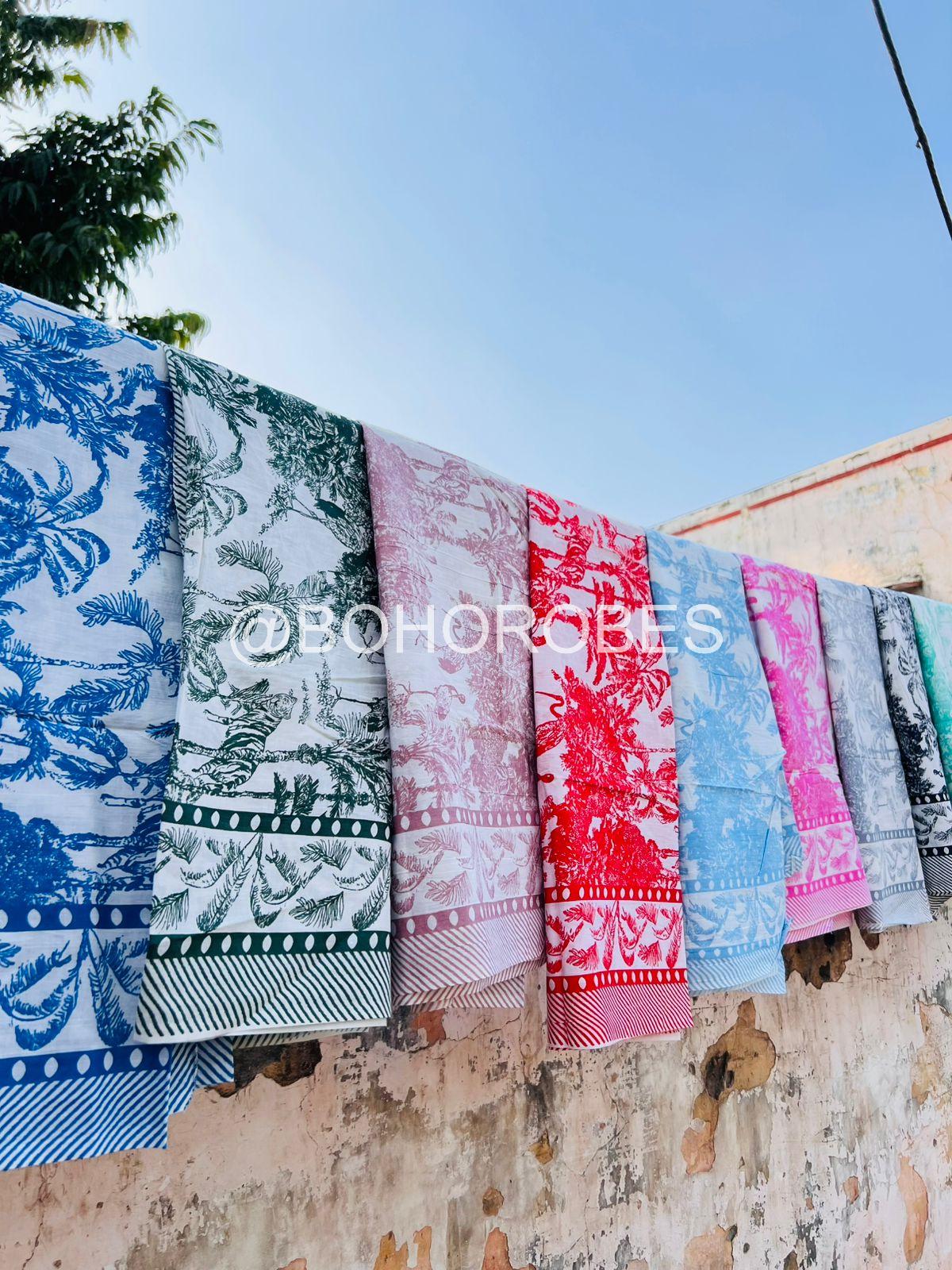 Hand Block Print Cotton Beach Sarong: Indian Summer Pareo, image size:1200x1600