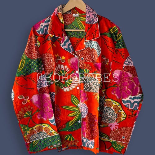 Hand Block Print Cotton Pajama Set: Floral Indian Loungewear