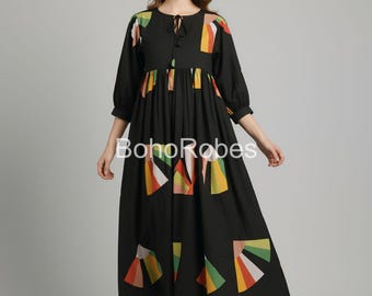 Black Cotton Gauze Midi Dress, Kyra Wrap Summer Dress with String Closer