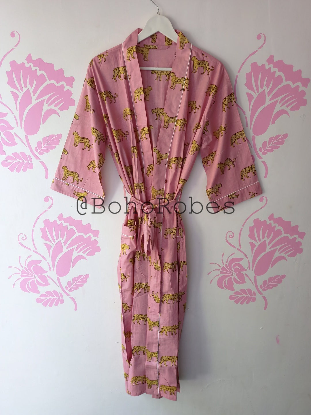 Shimpan Robe Cotton Kimono Robe: Flower & Tiger Print, Beach Cover Up - Etsy