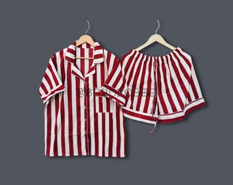 Striped Cotton Short Pajama Set: Adult Lounge Nightsuit