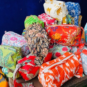 Mix Prints Lot Handmade Quilted Toiletry Bag, Washable Makeup Bag, Cosmetic Bag, Toiletry Bag For Women, Birthday Gifts