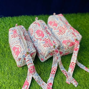 Set mit 3 Block-Print-Kulturbeutel, Baumwoll-Make-up-Tasche, Kosmetiktasche, Block-Print-Tasche - Kostenloser Versand