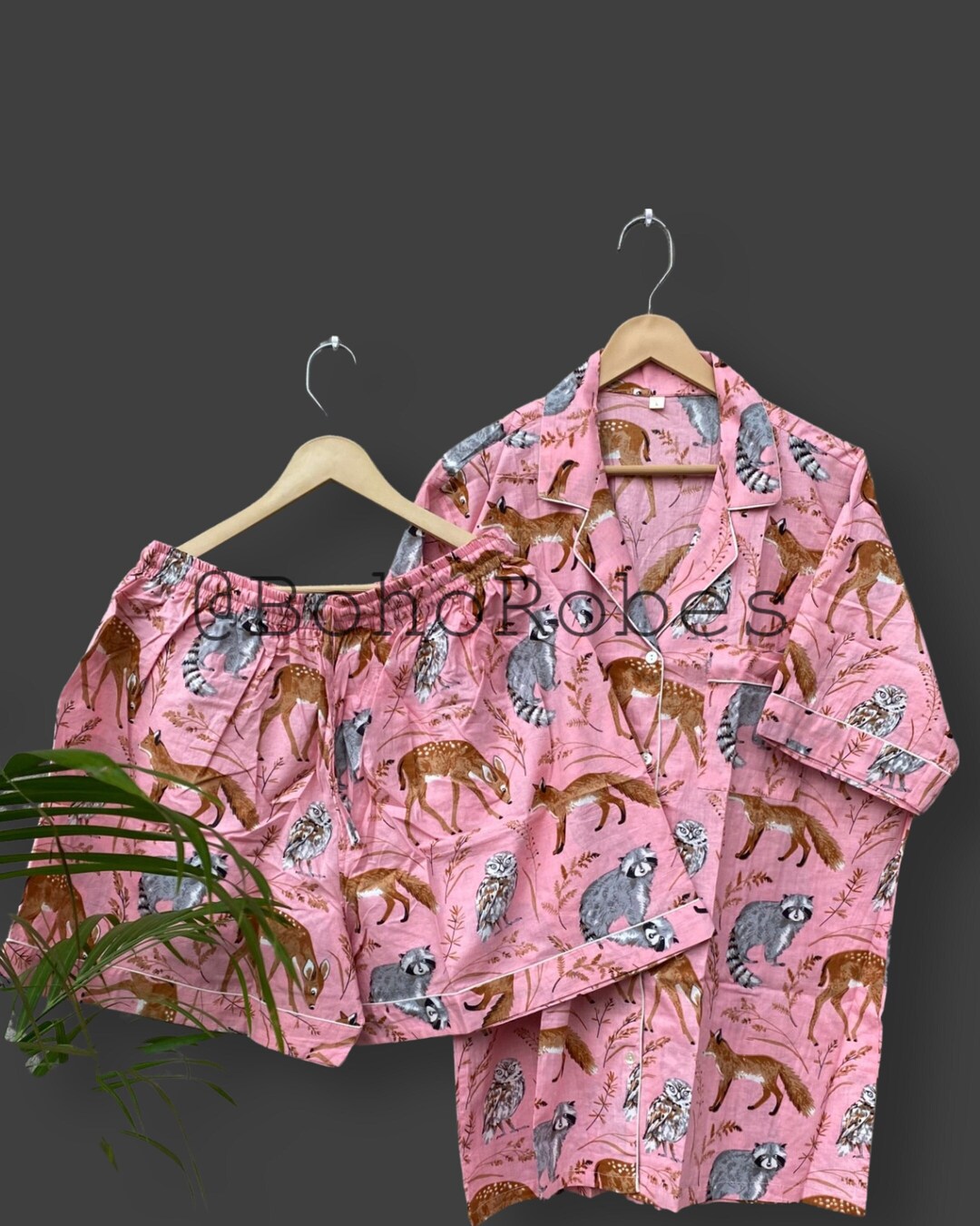 Pink Floral PJ Set, Cotton Block Print Shorts, Summer Loungewear, PJ ...