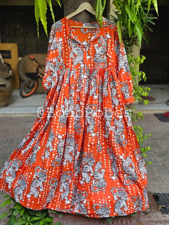 Tiger Print Cotton Gauze Midi Dress - Kyra Wrap Dress