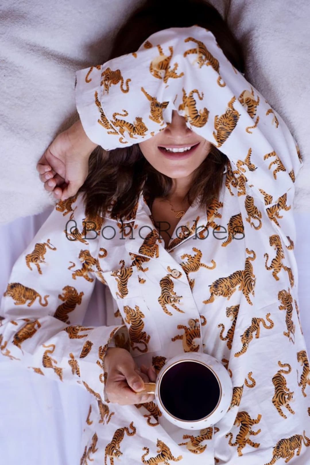 Tapir Pyjamas Tiger Print Cotton Pajama Set: Handmade Sleepwear Lounge Set - Etsy
