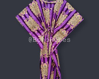 Kaftano in cotone con stampa a righe e tigre, ideale per l'estate, come pigiama o come regalo per la fidanzata.