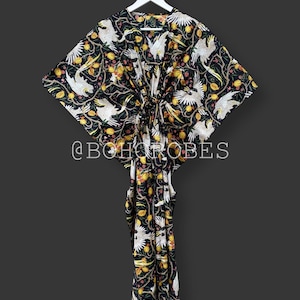 Indian Hand Block Print Floral Kaftan Dress, Women Long Caftan Dress, Beach Cover Up, Flower Block Print Sleepwear Maxi Dress, Loungewear