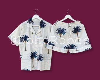 Cotton Palm Tree Pajama Set: Women's Shirt & Shorts Nightwear