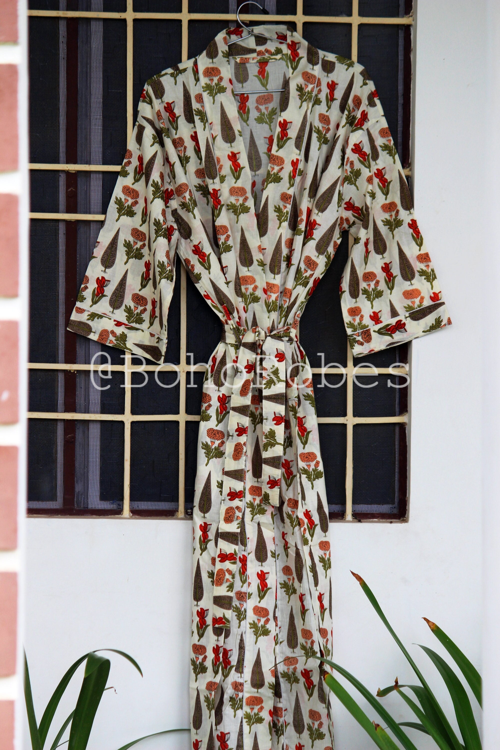 ブロックプリントコットン着物ローブ：インドの夏のガウン - Etsy 日本