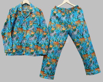 Indian 100% pure cotton pyjamas, Womens cotton pj's, Soft cotton pajama Set trousers shirts, Unique printed pyjama set, Block Print pj set