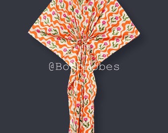 Nuovo caftano in cotone con stampa floreale, abito caftano lungo, pigiama, regalo per lei